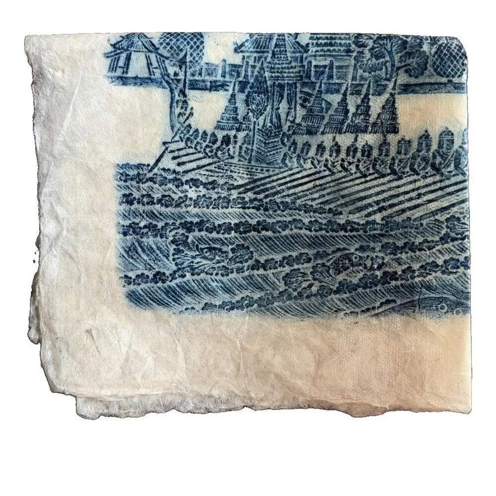 Vintage Thai Temple Rubbing Handmade Paper Wall Art Royal Barge 22x20
